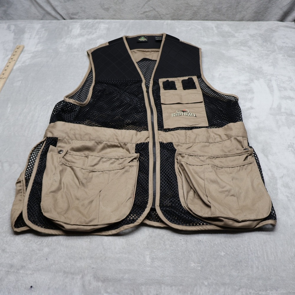 RedHead Vest Mens Large/XL Beige Mesh Canvas Quilted Full Zip Hunting Outdoor